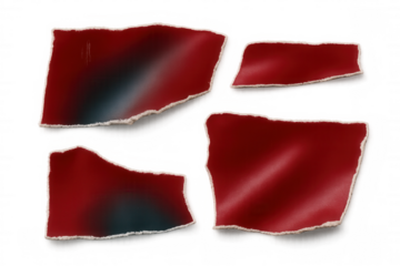 Gradient-colored torn red paper fragments casting soft shadows against transparent backdrop