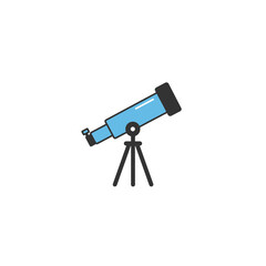 Blue telescope on a tripod against white background, featuring sleek lines and a minimalist aesthetic, concept for astronomy education, science illustration and celestial observation