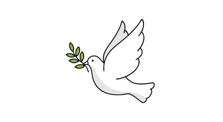 Elegant depiction of a dove carrying a olive branch, symbolizing peace and tranquility in a minimalist style illustration