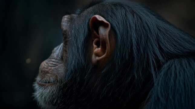 closeup on face of chimpanzee