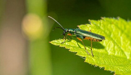 Metallic beetle on leaf