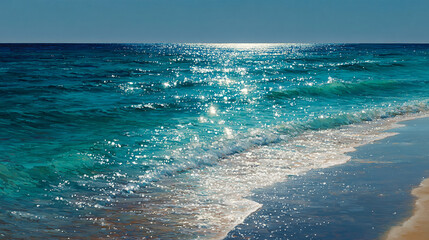 Obraz premium Peaceful Ocean Waves with Sunlight Reflection