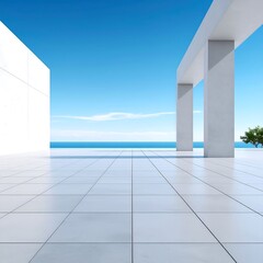 Obraz premium Modern minimalist patio overlooking the sea