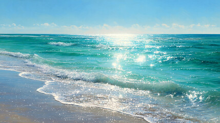 Peaceful Ocean Waves with Sunlight Reflection
