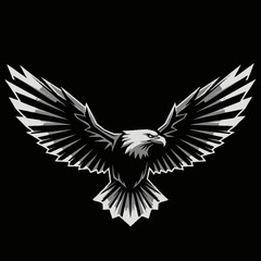 Bird eagle logo design,  illustration of a bald eagle in flight.  Its wings are spread wide, showcasing its power and grace.