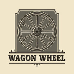 Vintage Wooden Wagon Wheel Logo Design Vector Illustration with Rustic Carriage Emblem in Classic Countryside Style