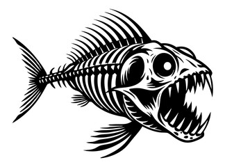 Piranha Fish Dead Zombie Skeleton Skull Logo Graphic Silhouette Shape Clipart Digital Art
