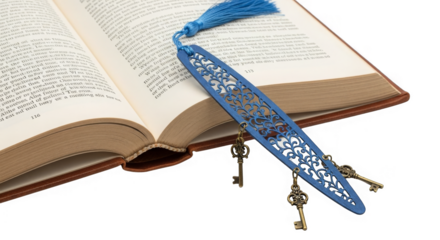 Blue Metal Bookmark With Keys On Open Book