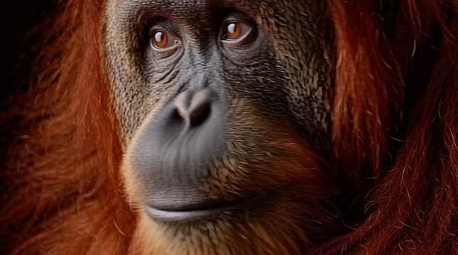 closeup on face of orangutan