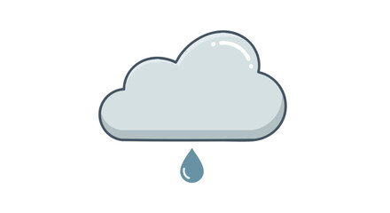 Simple Weather Icon Illustrating a Gray Cloud with a Single Raindrop Falling Isolated on a White Background