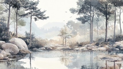 Peaceful Forest Lake with Trees for Relaxation and Wellness"