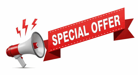 Special Offer Megaphone Vector Illustration Icon With Red Ribbon