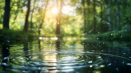 Sunlit Forest Lake with Trees and Natural Beauty