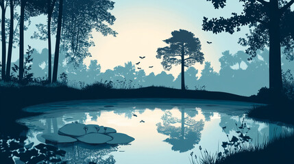 Sunlit Forest Lake with Trees and Natural Beauty