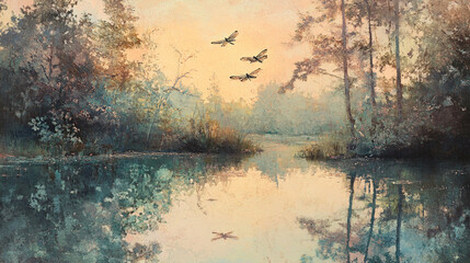 Sunlit Forest Lake with Trees and Natural Beauty