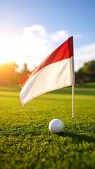 Obraz premium Golf flag with Indonesian flag