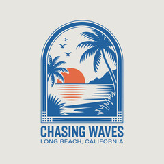 This stylized representation of waves at sunset effectively captures the tranquility of Long Beach, encouraging a sense of calm and appreciation for coastal environments.