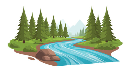 Serene River Flowing Through a Lush Forest Landscape Depicting Tranquility and Natural Beauty in Nature