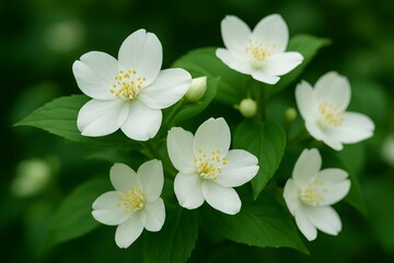 Obraz premium white flowers on green background