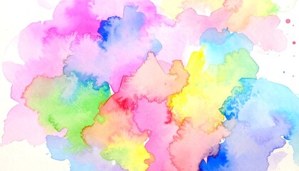 A vibrant watercolor painting displays a joyous spectrum of colors, with soft, blended hues and expressive splatters.