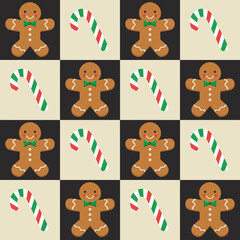 A delightful pattern of gingerbread cookies and candy canes that captures the festive spirit of the holiday season, perfect for seasonal decorations and products.