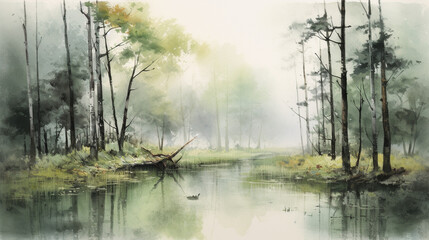 "Tranquil Forest Lake with Trees and Nature Scenery"