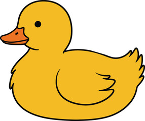 Fototapeta premium Cartoon illustration of a yellow duck with an orange beak on white background.
