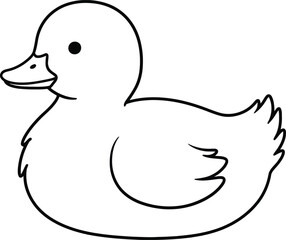 Simple black and white line drawing of a cartoon rubber duck.