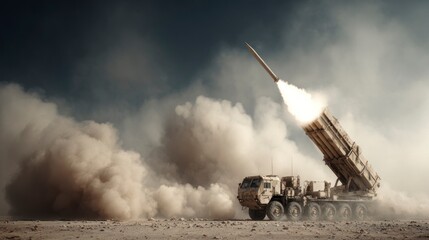 Fototapeta premium Missile launch in desert