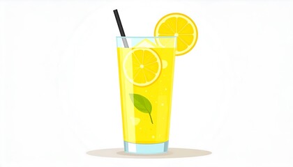 A refreshing lemon beverage in a tall glass, garnished with lemon slices and fresh mint, sits on a white background.
