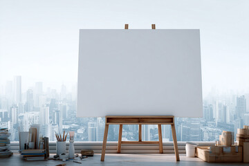 Blank White Canvas Minimalist Cityscape Sunrise