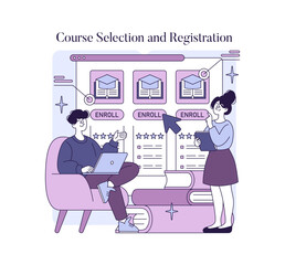 Course Selection and Registration Process Vector Illustration