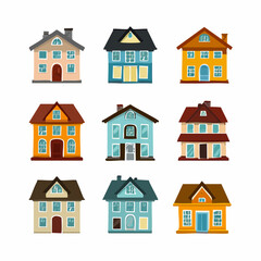 Fototapeta premium Firefly A Collection of Colorful Vector House Designs in a Grid Pattern