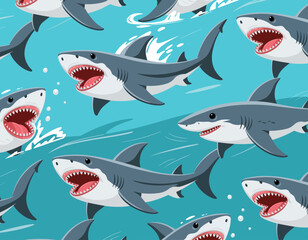 A captivating illustration of cartoon sharks animatedly swimming against a colorful backdrop, capturing the joy and vibrancy of underwater life for various projects.