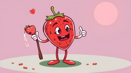 strawberry sick with limping stick. cartoon mascot vector