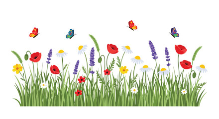 Delicate garden scene featuring vibrant wildflowers and graceful butterflies in a serene composition