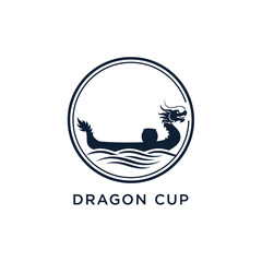 Naklejka premium Elegant logo for Dragon Boat Festival. A dragon boat on water, inside a circle.