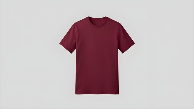 front view of a blank maroon t-shirt mockup isolated on gray background