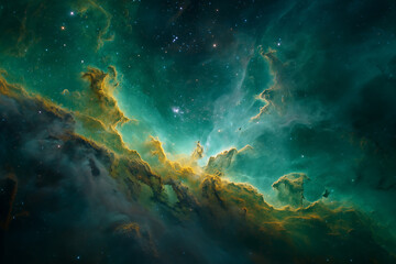 Fototapeta premium Green and Yellow Nebula in Dark Space