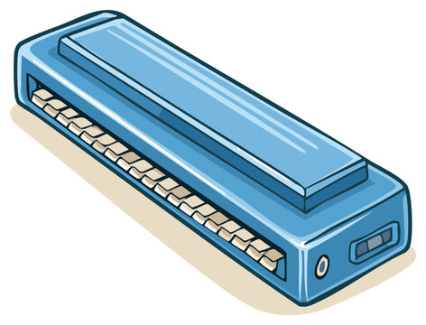 Vibrant blue cartoon melodica or harmonica wind musical instrument illustration