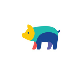 Colorful Geometric Pig Illustration in Modern Flat Style