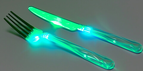 Neon green utensils with illuminated handles
