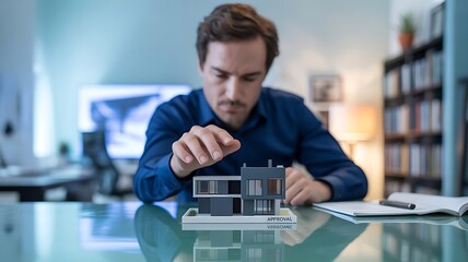 Architect examines modern house model modern architecture