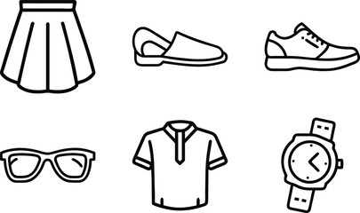 Naklejka premium Fashion clothing and accessories line icons line art 1