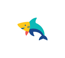 Colorful Cute Shark Illustration in Flat Modern Style