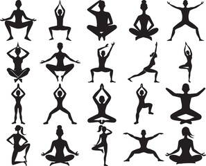  Yoga Silhouette Set – Poses, Asanas and Meditation Icons