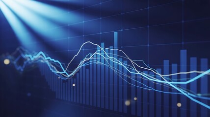 Blue financial chart with glowing lines stock market