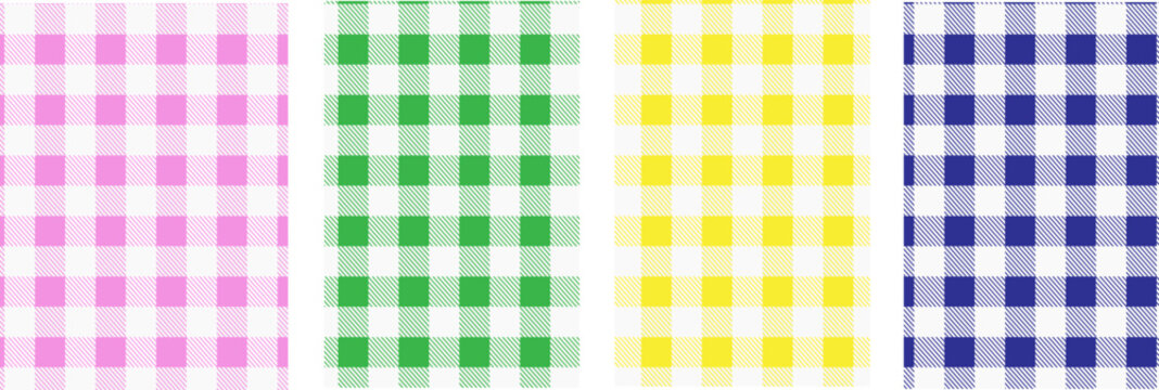  Check set seamless plaid pattern. Colorful plaid  check set gingham seamless pattern. Multi color gingham checkered pattern background