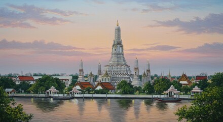 Serene Sunset at Wat Arun Ratchawararam Ratchawaramahawihan A Stunning Painting