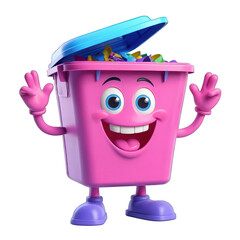 Joyful Pink Recycle Bin Cartoon Character